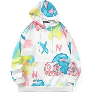 Genanx White Casual Letter Print Pullover Hoodies